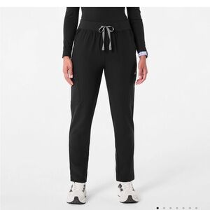 Figs Straight Leg Scrub Pants in Black with Gray Drawstring